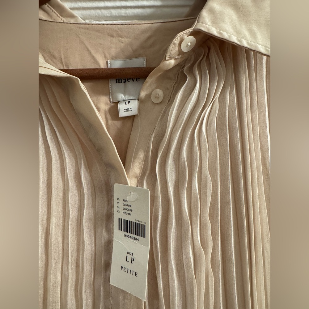 NWT Anthropologie Cream Pleated Stylish Shirt Like Mini Dress Women’s LP - Picture 7 of 16